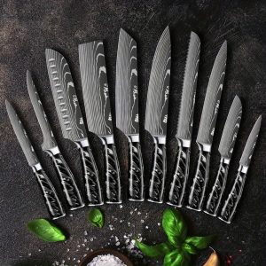 Pofessional Kitchen Chef Knife Set, 1Pc/3Pc/5Pc/8Pc/10Piece Set High Carbon Stainless Steel Ultra Sharp Knives Sets With Sheaths, Ergonomically Pakkawood Handle Multifunctional Cutter