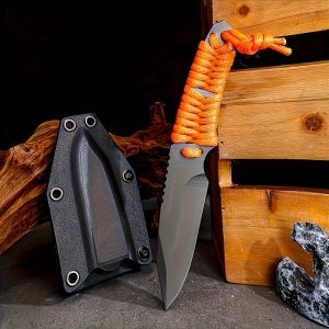 1PC Outdoor Straight Knife, Convenient Knife, Fixed Blade Straight Knife With Knife Sleeve, Outdoor Camping Knife, Rope Handle Small Straight Knife, EDC Multi-function Knife BEAR Small Straight Knife