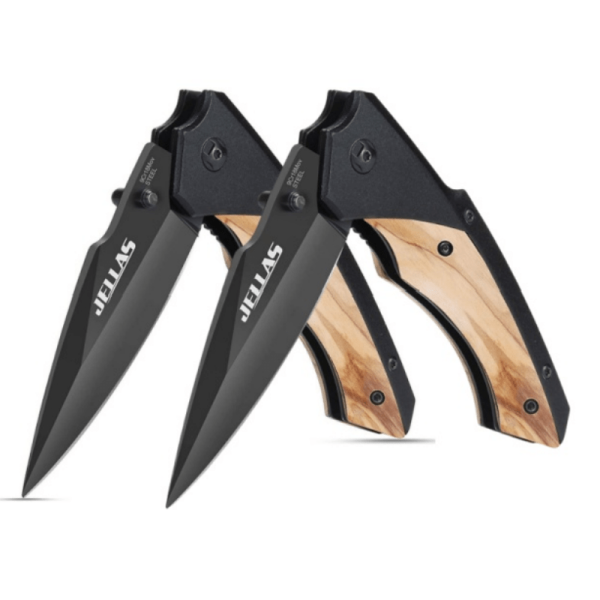 Jellas Pocket Knife, 9Cr18 Stainless Steel Tactical Knife With Safety Liner Lock, Bearing Folding Knives For Men With Olive Wood Handle And Clip, Perfect For Camping Outdoor Knife KN02