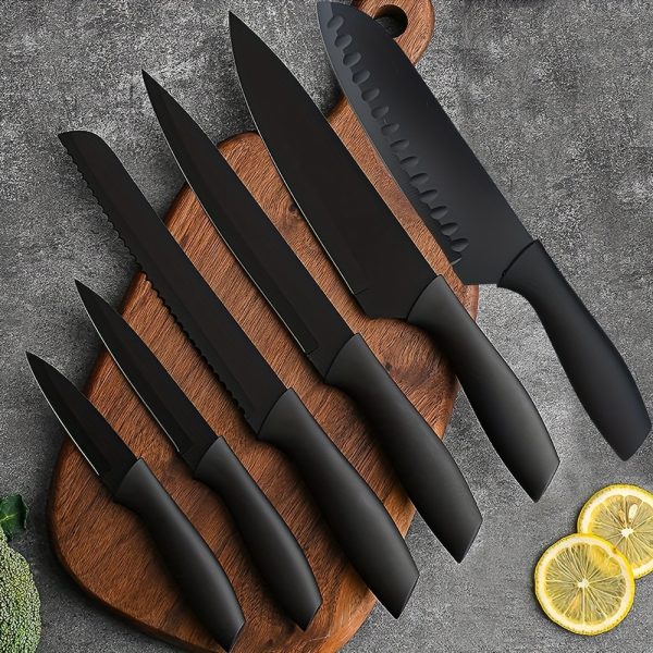 Premium Black Titanium Chef Knife Set with Magnetic Strip, Sharp Stainless Steel Knives for Meat & Vegetable Cutting