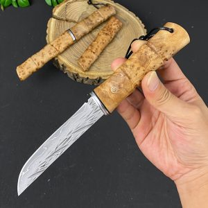 1PC High Hardness SKD-11 Steel Fixed Blade Straight Knife With Solid Wood Sheath And Wooden Handle, Outdoor Camping Multi-Purpose Cutter, EDC Portable Pocket Knife, Exquisite Fruit Knife, Gifts For Men