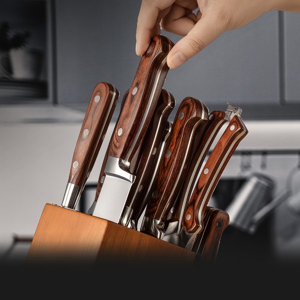 Knife Set, 15 Piece Emojoy Kitchen Knife Set With Block Wood, Chef's Knife Set For Manual Sharpening, Stainless Steel Professional Knife For Kitchen