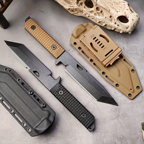 1PC Outdoor Tactical Straight Knife With Scabbard, 6mm Thickness Blade, 7cr17mov Blade, Heavy-duty Outdoor Knife, Suitable For Outdoor Camping, Hiking, Mountaineering And Other Outdoor Activities, Comfortable Grip, High-end Quality, Gifts